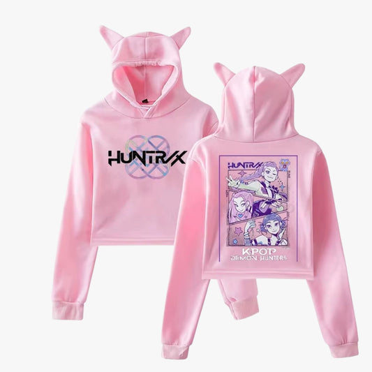 Huntrix Kpop Crop Hoodie with Bunny Ears