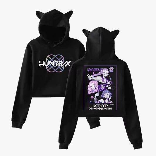 Huntrix Kpop Crop Hoodie with Bunny Ears